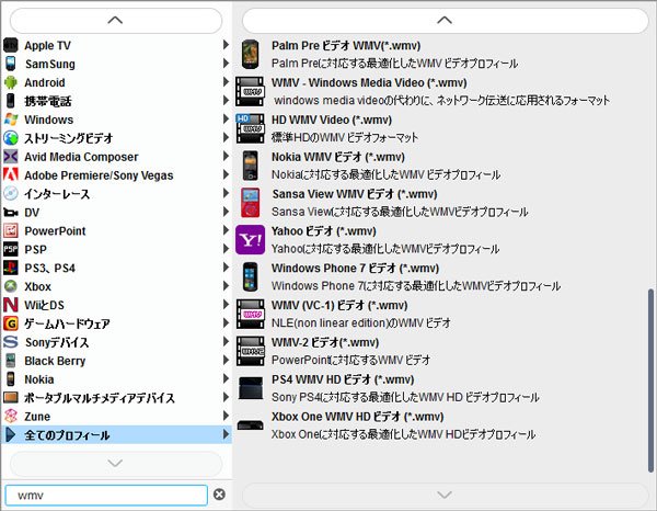 動画の出力形式を設定