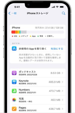 iPhoneの空き容量を確認し、増やす