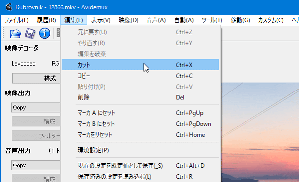 Avidemux 使い方 - 不要な部分をカット